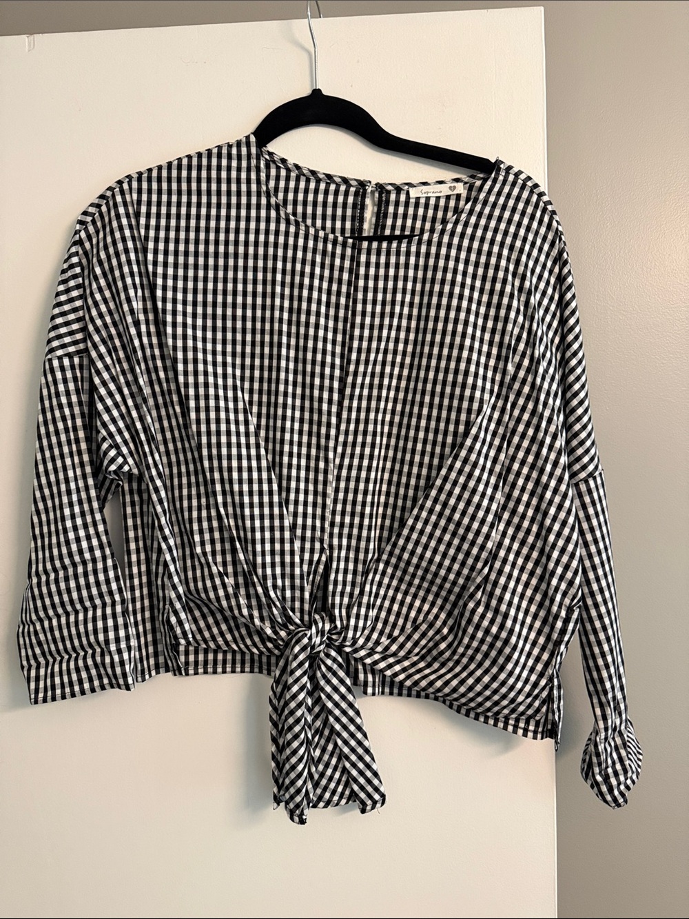 Soprano Black & White Gingham Tie-Front Tunic